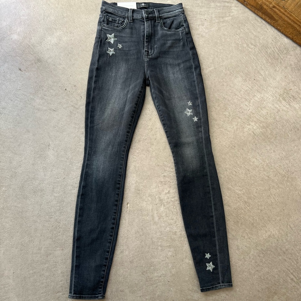 7 For All Mankind High Rise Skinny with Embroidered Stars NWOT